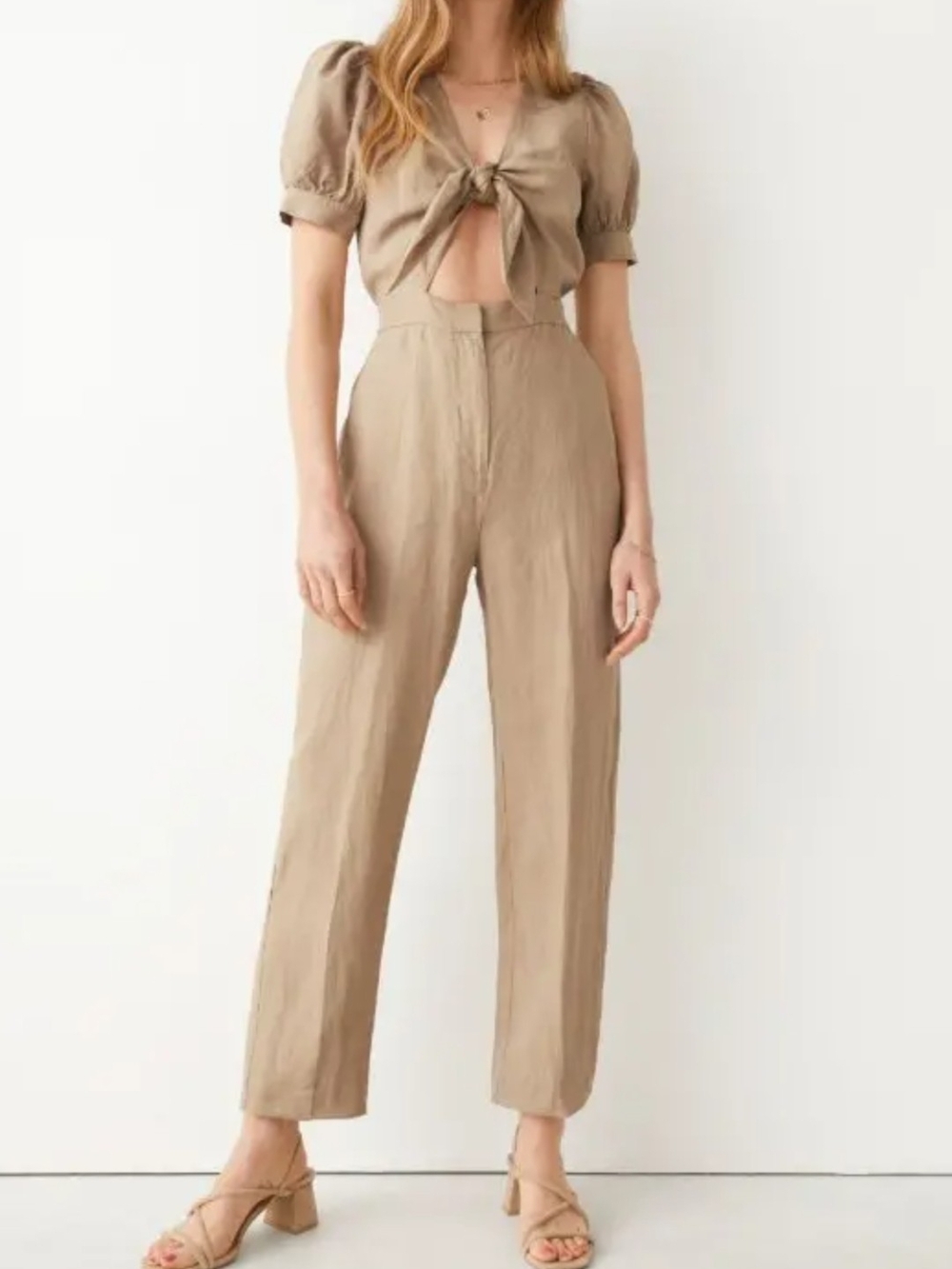 & Other Stories Beige High-Rise Tailored Jumpsuit Size 2